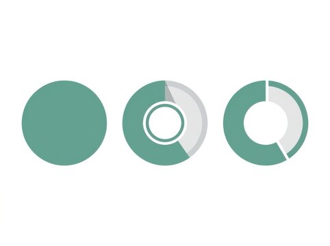 Three green circle charts showing different stages of data progress and growth