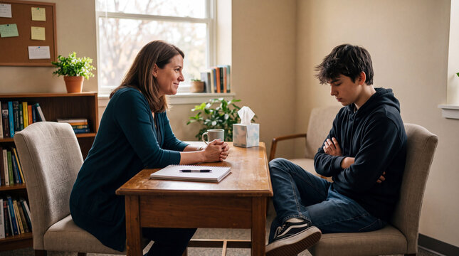 School counselor supporting bullied teen