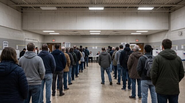 People waiting in line to vote at a polling station during elections