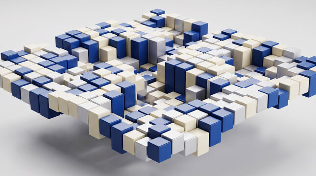 Abstract 3d background with blue and white square blocks in a grid pattern