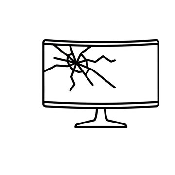 Broken computer monitor screen icon