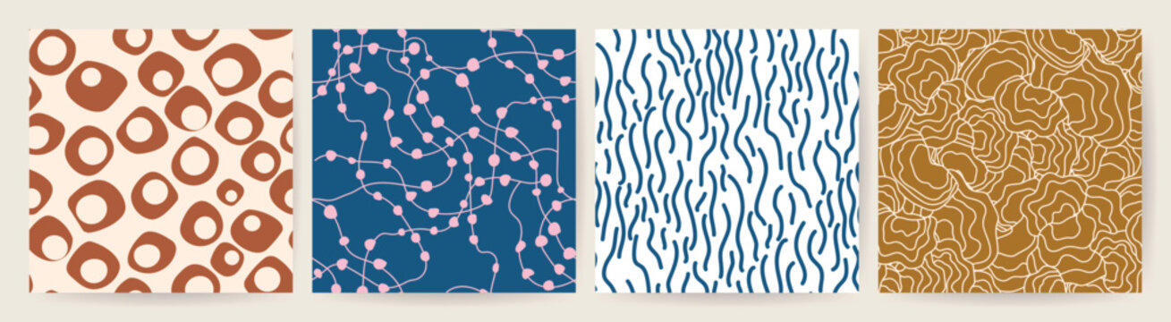 Abstract pattern collection vector with circles, connected dots, flowing waves and topographic contour lines in earthy brown, blue and gold for modern backgrounds