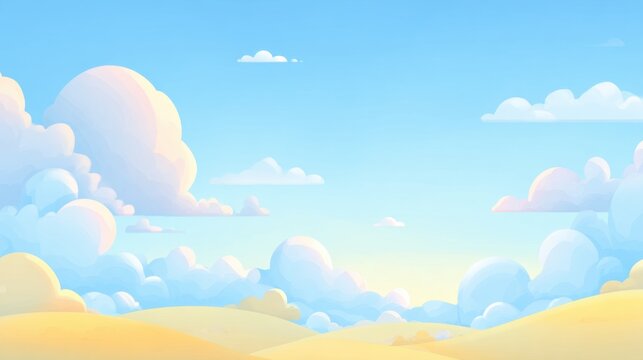 A serene landscape with fluffy clouds under a bright blue sky.
