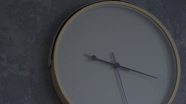 Minimalist wall clock with light wooden frame on a textured grey background time modern interior design wood