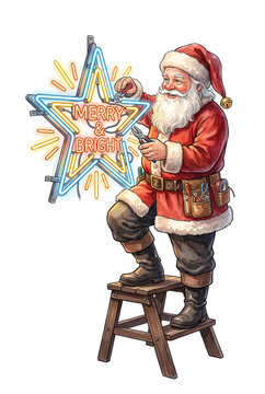 . Santa Fixing a Flickering Neon Sign Vignette.svg