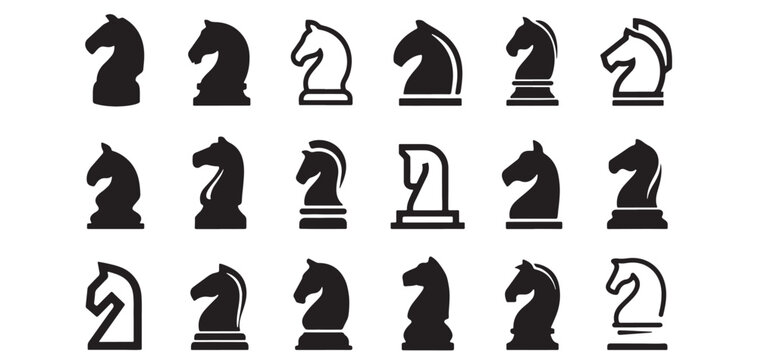 Chess knight piece icons set vector illustration strategy game