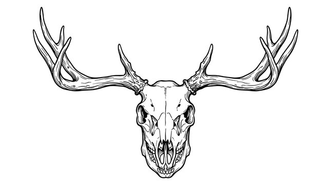 Deer skull vector with majestic antlers line art illustration