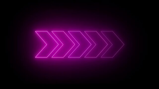 Abstract directional neon arrow pink color icon animation. arrow looping animation right direction concept Animated arrows for the overlay video layer, black background 4k animation video