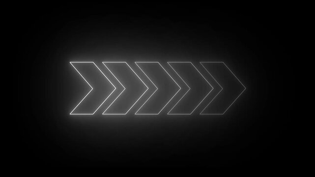Abstract directional neon arrow white color icon animation. arrow looping animation right direction concept Animated arrows for the overlay video layer, black background 4k animation video
