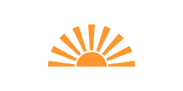 Orange abstract semicircle sun rays radiating from horizon for sunrise or dawn concept in warm weather.