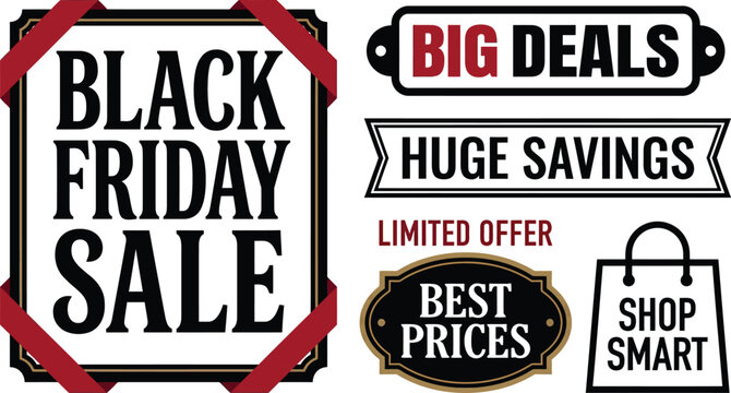 Set of creative black friday typography designs for retail marketing promotions and seasonal holiday shopping sales events