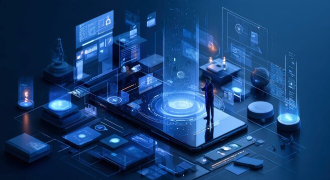 Professional analyzing digital data visualization on a futuristic interface
