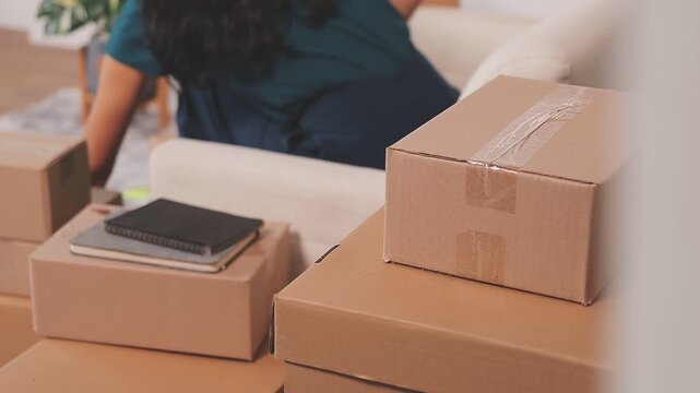 Portrait of Starting small businesses SME owners, two Asian woman check online orders Selling products working with boxs freelance work at home office, sme business online small medium enterprise