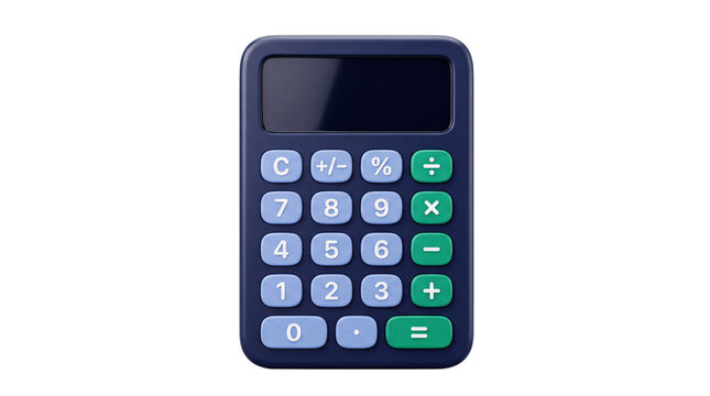 Dark blue calculator with blue and green buttons png on transparent background