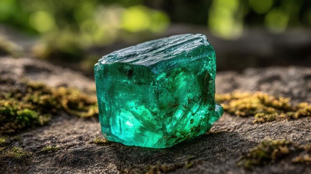 Stunning raw emerald gemstone showcasing intricate crystal growth structure on natural earthy surface