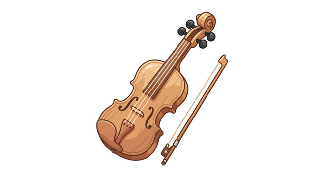 Vector illustration of a wooden violin and bow