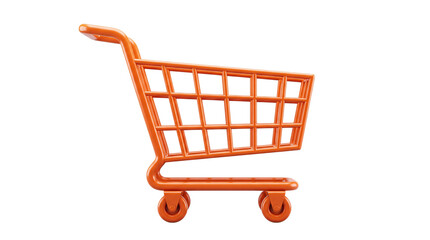 Orange shopping cart with wheels, png on transparent background © PNG Studio 99