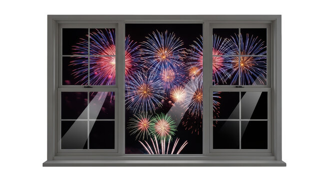 Fireworks Display Seen Through Window.