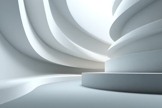 Abstract architectural interior with soft curved white walls and smooth light gradients for background