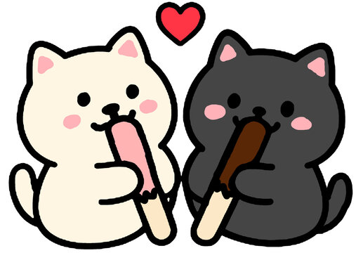 Cute Cats Sharing Chocolate Snack Sticks Illustration