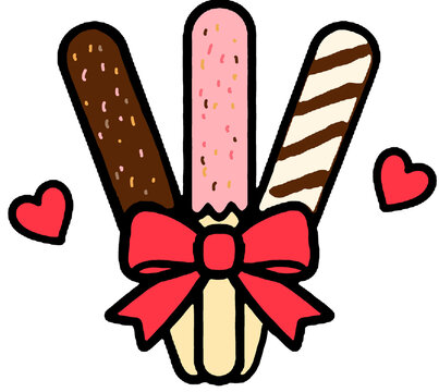 Chocolate Snack Sticks Wrapped with Red Ribbon Illustration