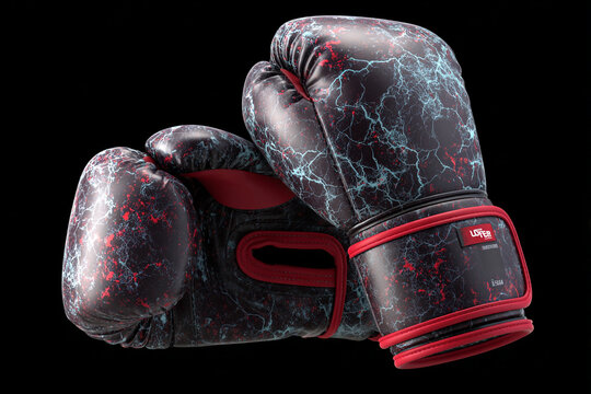 Pair of professional boxing gloves with a dark marbled texture isolated on a transparent background