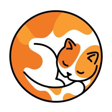 Minimalist sleeping orange cat vector illustration in circle