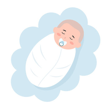 Cute baby sleeping in flat design. Concept of newborn comfort sleep. Vector illustration 