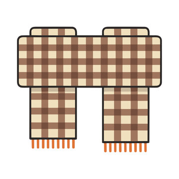 Brown and beige plaid scarf with fringe