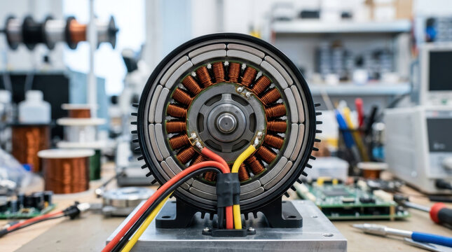 Electric motor stator and rotor assembly with copper wire coils
