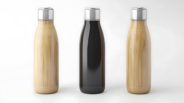 Insulated water bottles bamboo design mockup