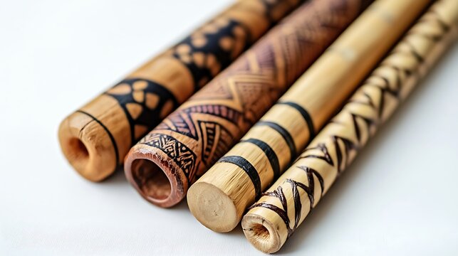 Intricate carved wooden flutes