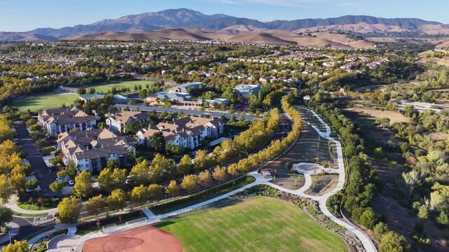 Aerial view of San Ramon, California at Sunset