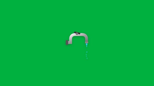 Animated Dripping Faucet on Green Screen Background, Water Drops Falling, Clean Design