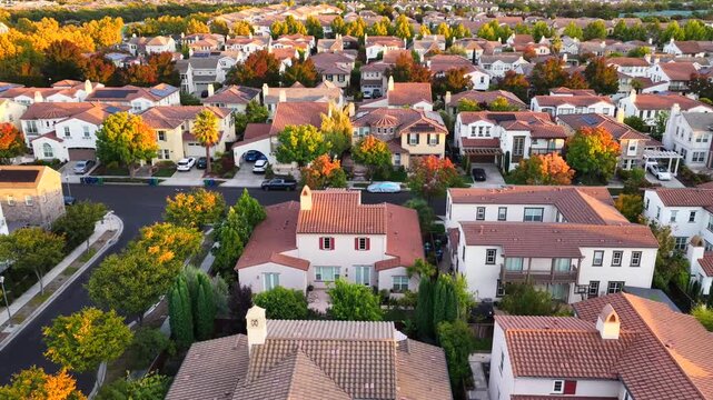 Aerial view of San Ramon, California at Sunset