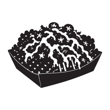 Ice Cream Sundae Dessert Tray Silhouette Vector, Waffle Bowl with Scoops, Chocolate Sauce and Toppings.