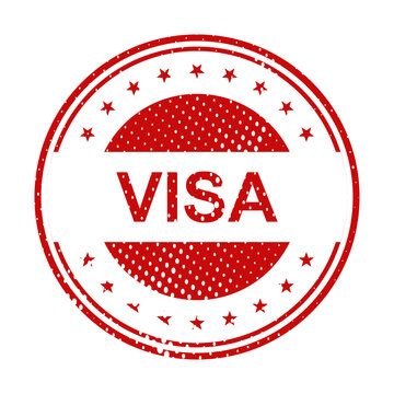 Red visa stamp icon with dotted border illustration