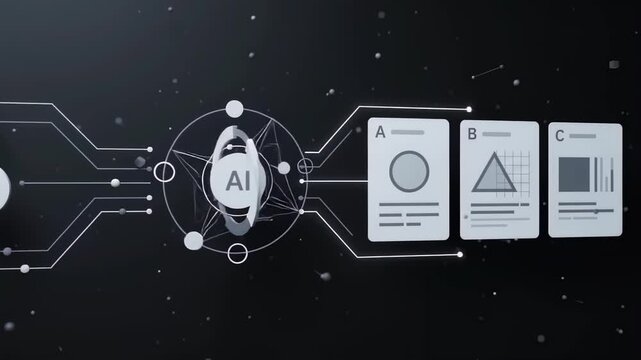 AI recommendation engine visualizing user profile analytics with interactive 3D icons in dark mode