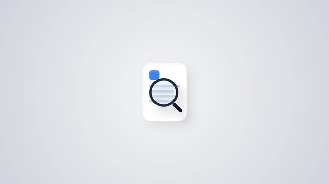 Clean 3D white claymorphism job application document with blue magnifier scanning