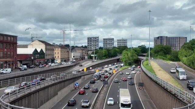 Traffic on M8 motorway, Glasgow, Scotland