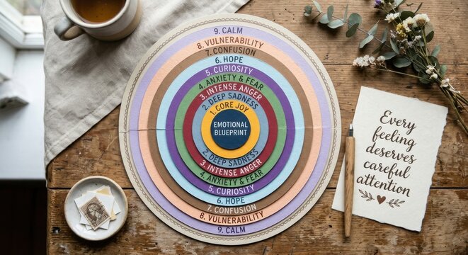 Emotional Blueprint Diagram with Concentric Circles of Feelings