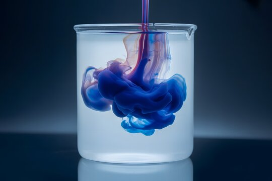 Blue ink swirling in a glass container