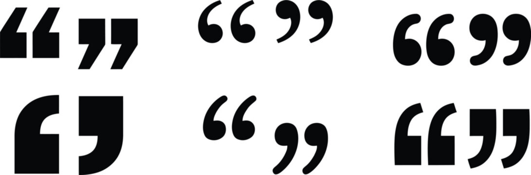 Set of black quotation marks and speech bubble icons
