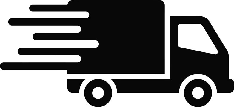 Fast delivery truck icon with motion speed lines
