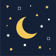 Fototapeta premium Moon Night Sky with Stars Vector Illustration