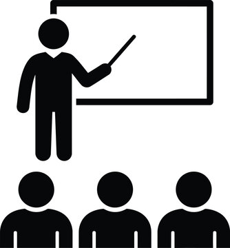 Teacher presenting to students in a classroom icon
