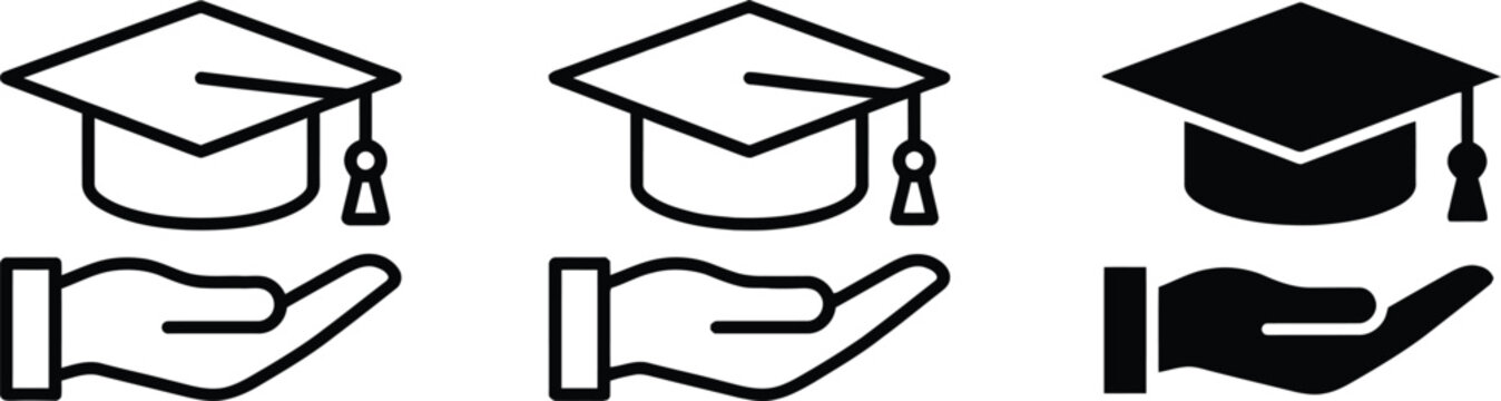 Graduation cap icon set held in hand
