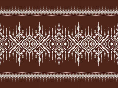 Dark brown white monochrome geometric border seamless pattern traditional aztec tribal ornament vector for bohemian fashion fabric textile design