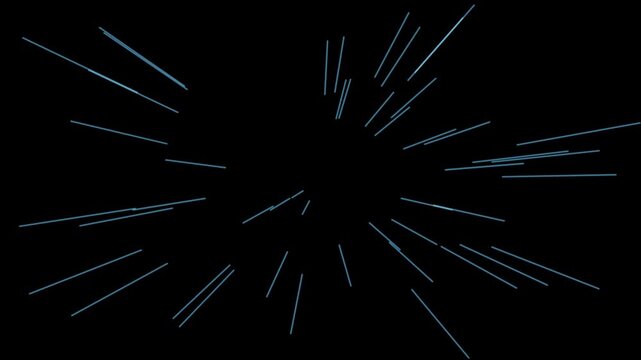 Cinematic visual effect (VFX) footage showcasing a fast-paced hyperspace warp speed jump and cosmic light tunnel through deep space, set against a solid black background