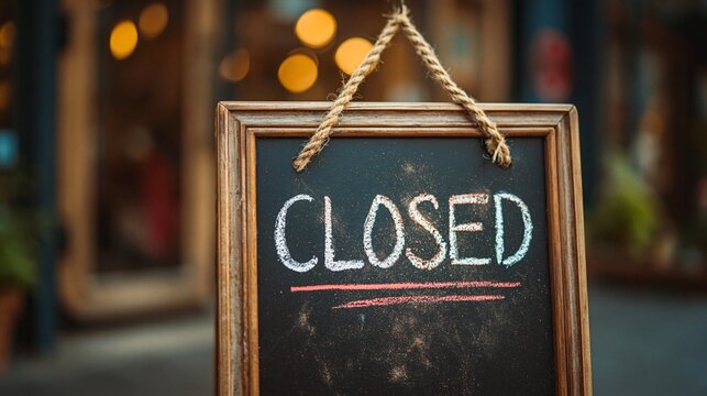 Chalkboard sign outside a shop displaying a closed message with a charming rustic design for temporary closure